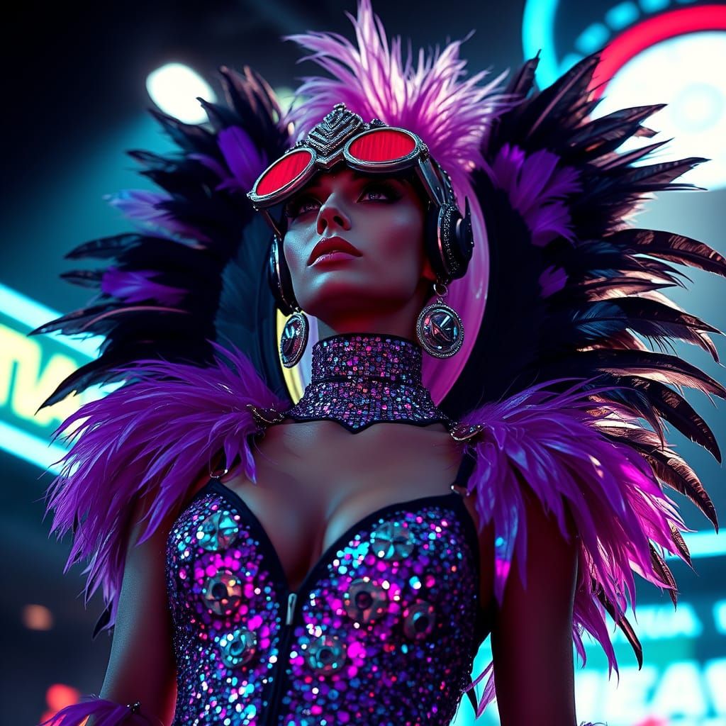 Cyberpunk Showgirl in Neon Spotlight