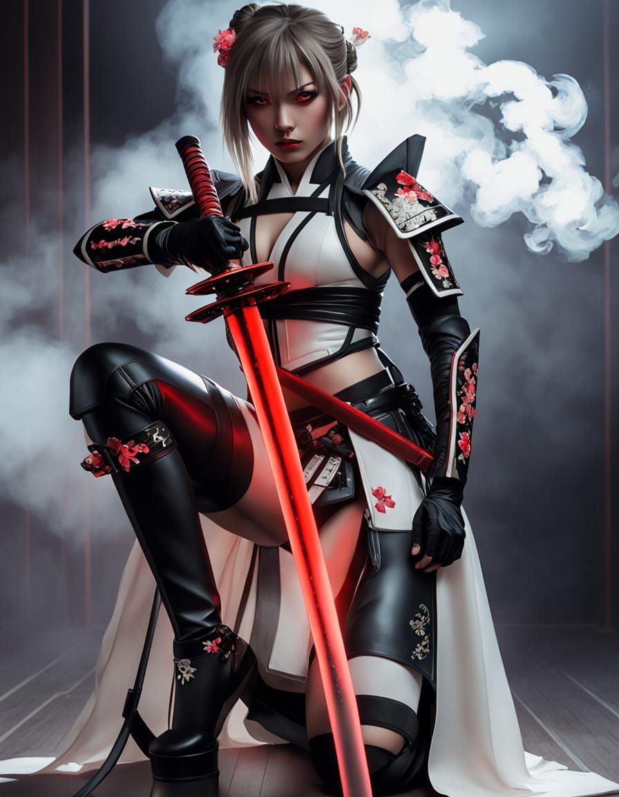 Cyberpunk Samurai Warrior with Glowing Katana