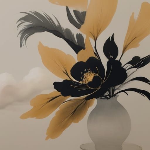 Ikebana in Clouds: Japanese Ink Painting