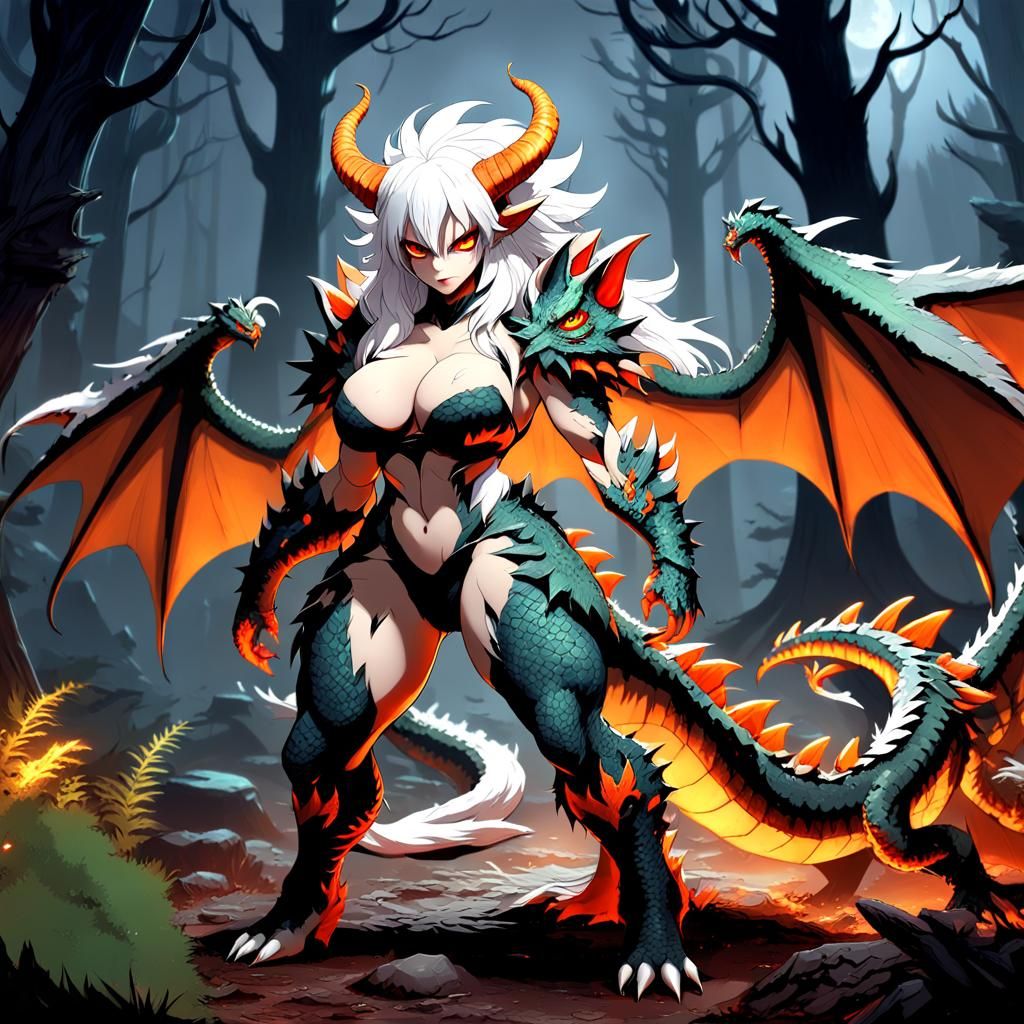 Muscular Lizard Woman with Dragon Wings