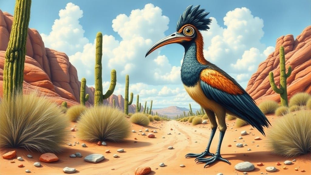 Roadrunner in Arizona Desert, Southwestern Art Style