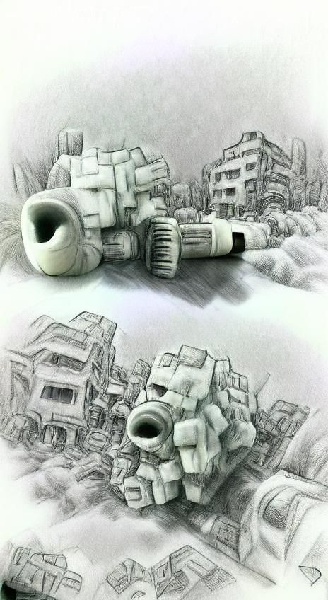 Minimalist Pencil Sketch with Greeble Details