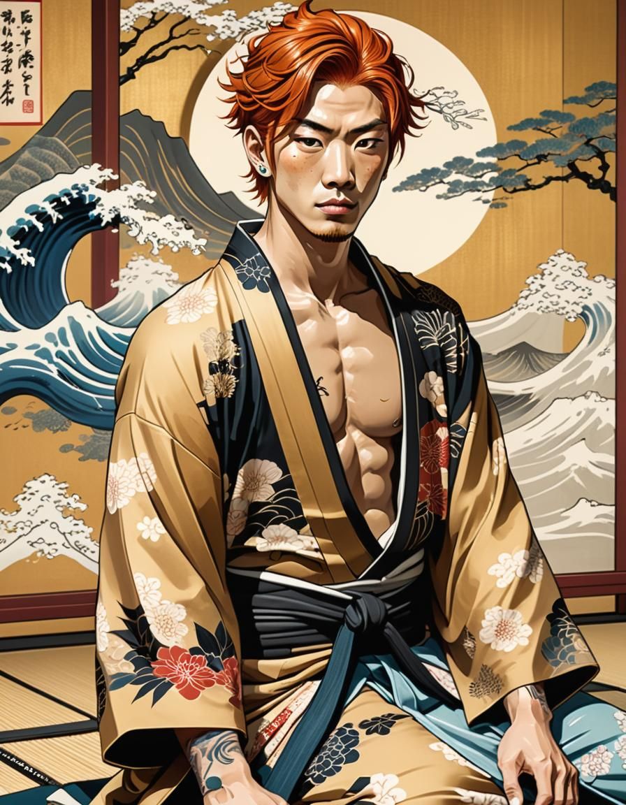 Ukiyo-e Portrait: Ginger-Haired Man in Kimono
