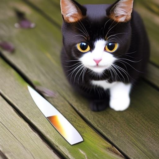 Kawaii Cat with Knife: A Study in Contrasts