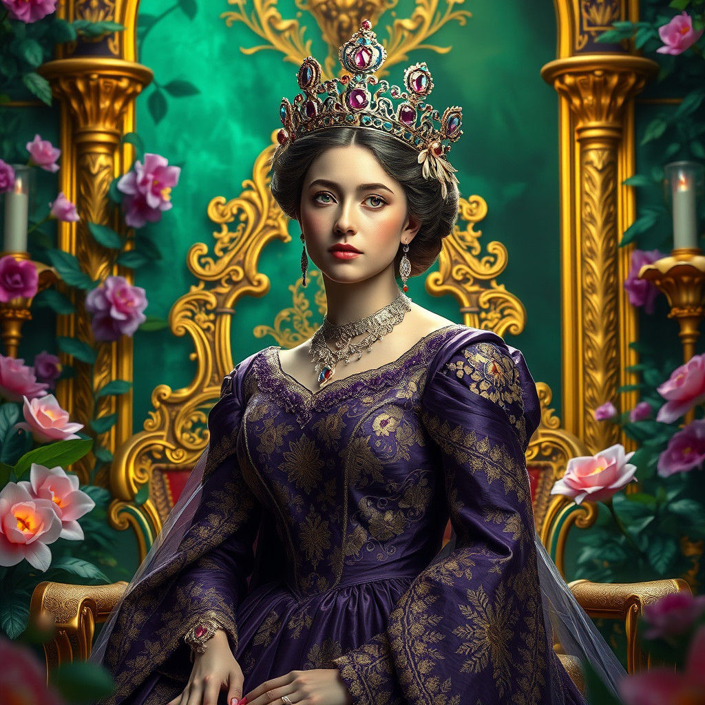 Queen Victoria in Mystical Throne Room, Fantasy Art