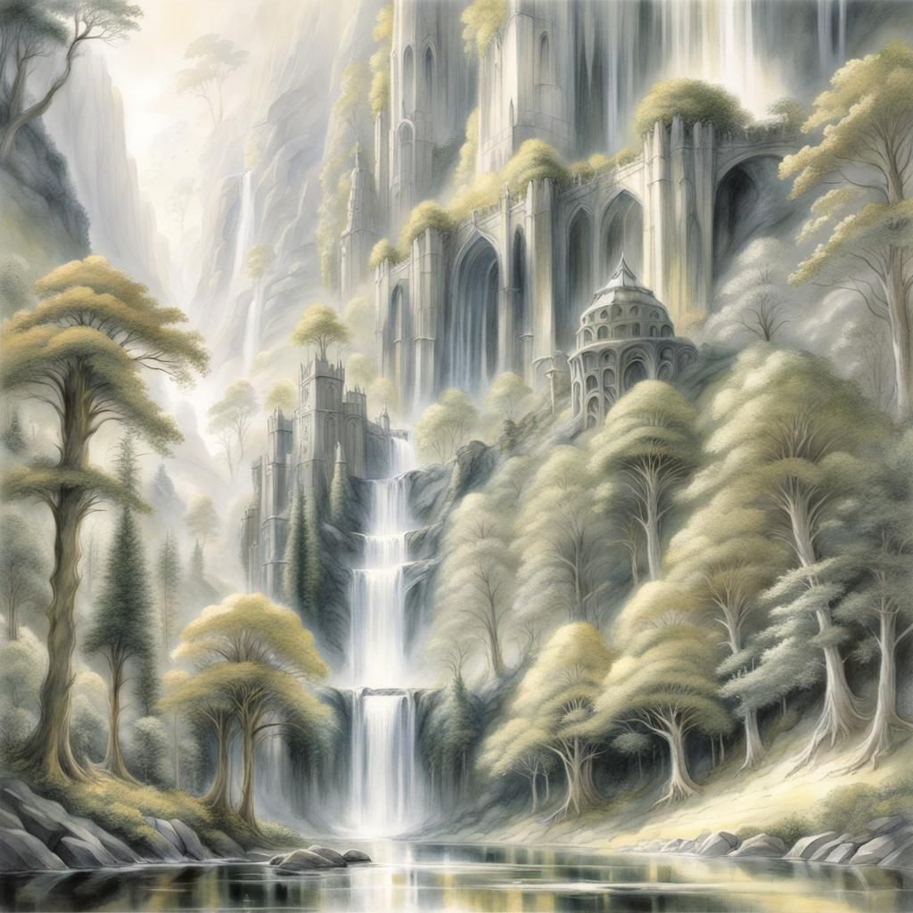 Lush Valley Waterfall Inspired by Lord of the Rings