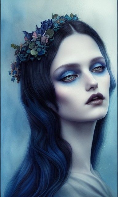 Blue Rose Witch Portrait in Gothic Romantic Style