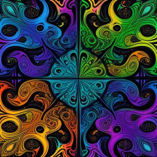 Vibrant Stoner Characters in Abstract Fantasy Art