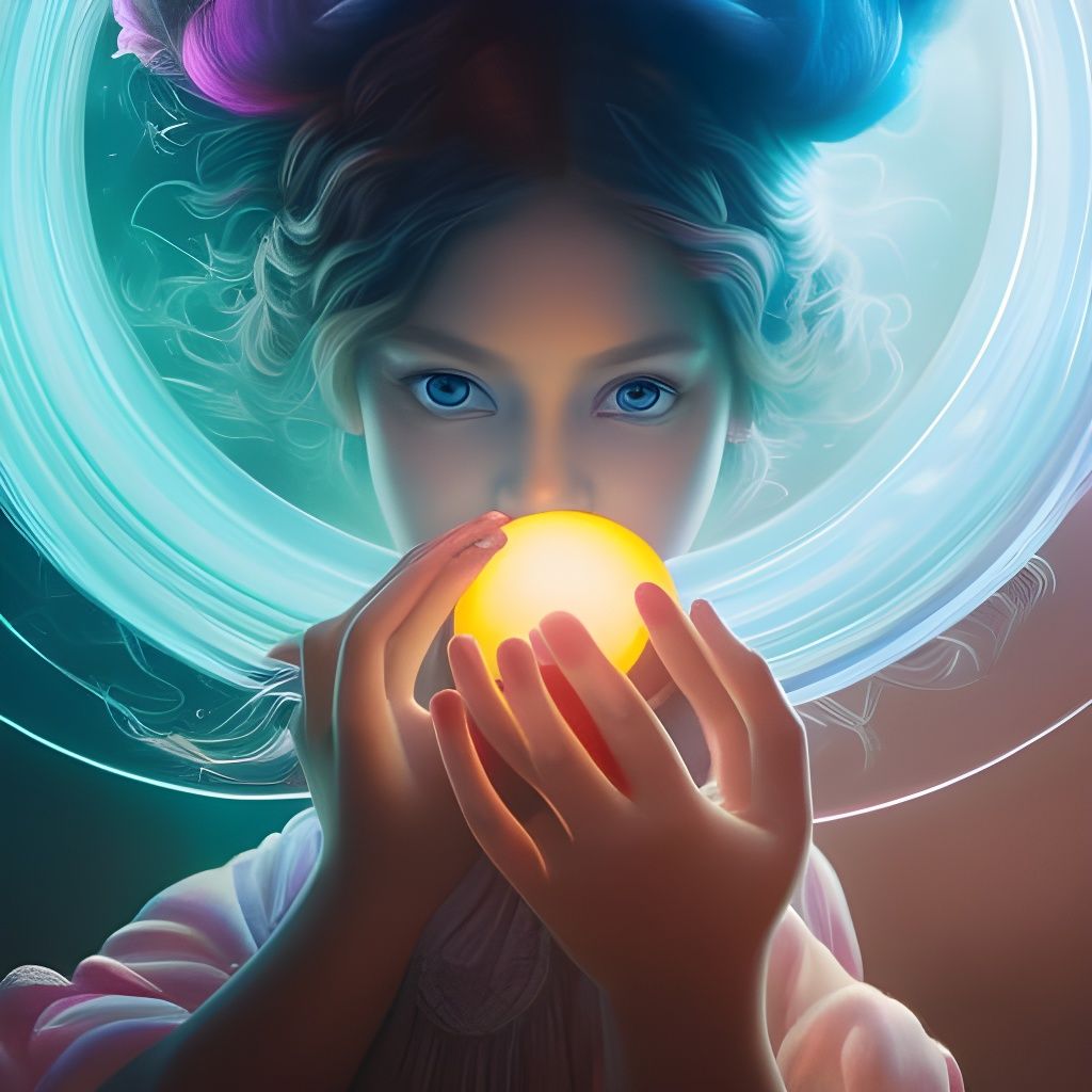 Girl Holding Luminous Sphere: Detailed Digital Portrait