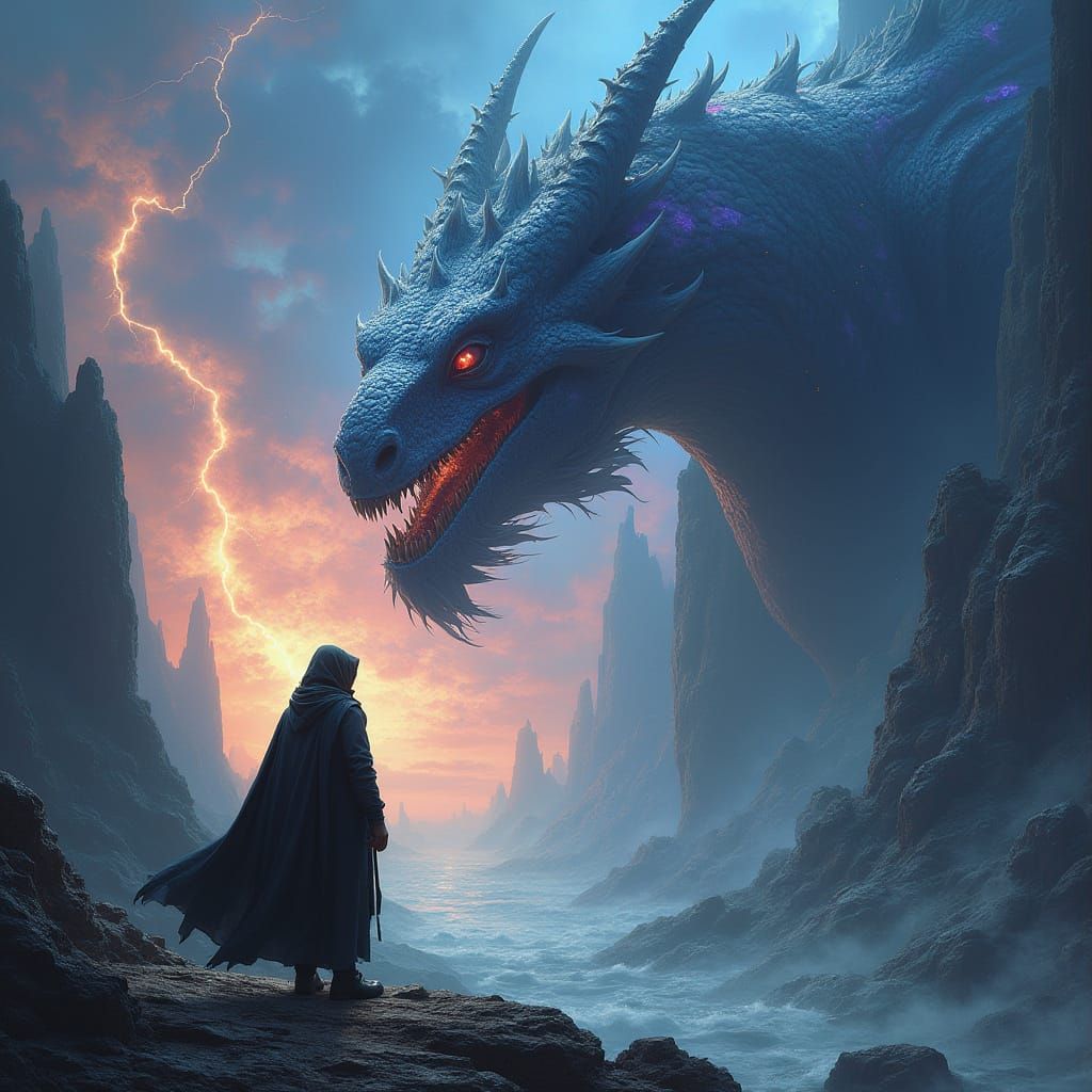 Mysterious Figure Stares Up at Cosmic Dragon in a Shattered ...