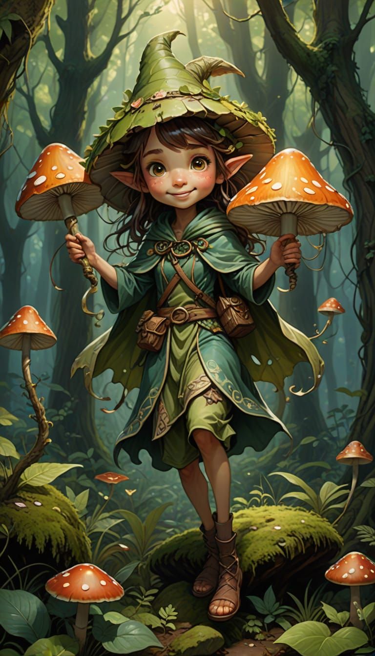 Whimsical Sprite in Ancient Forest Glade