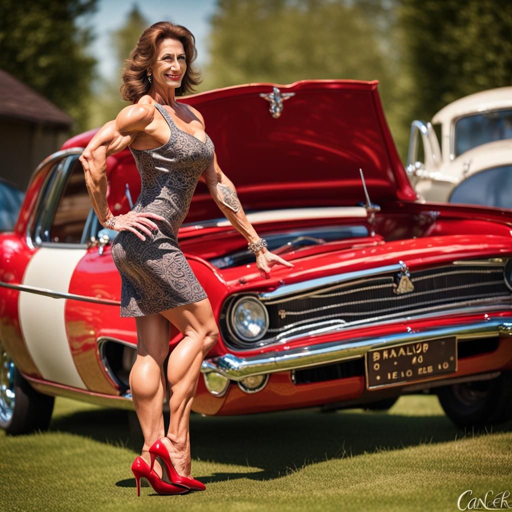 Alice in Wonderland Bodybuilder with Vintage Car