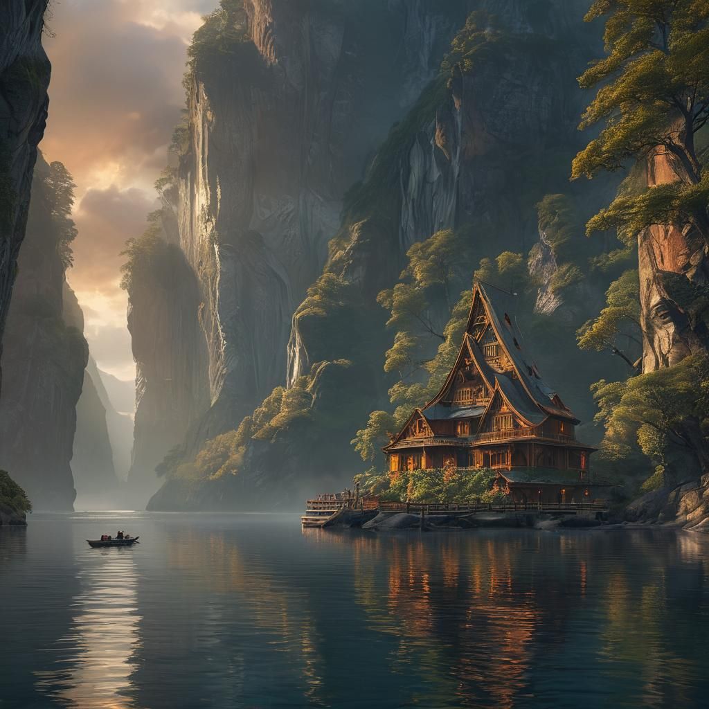 Mystical Geirangerfjord with Fantasy Architecture