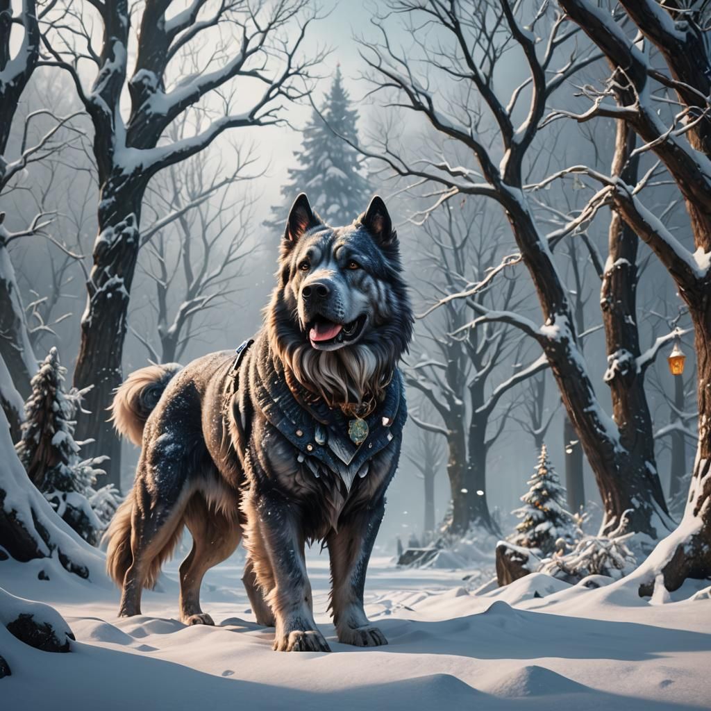 Massive Dog in Winter Wonderland: Fantasy Concept Art