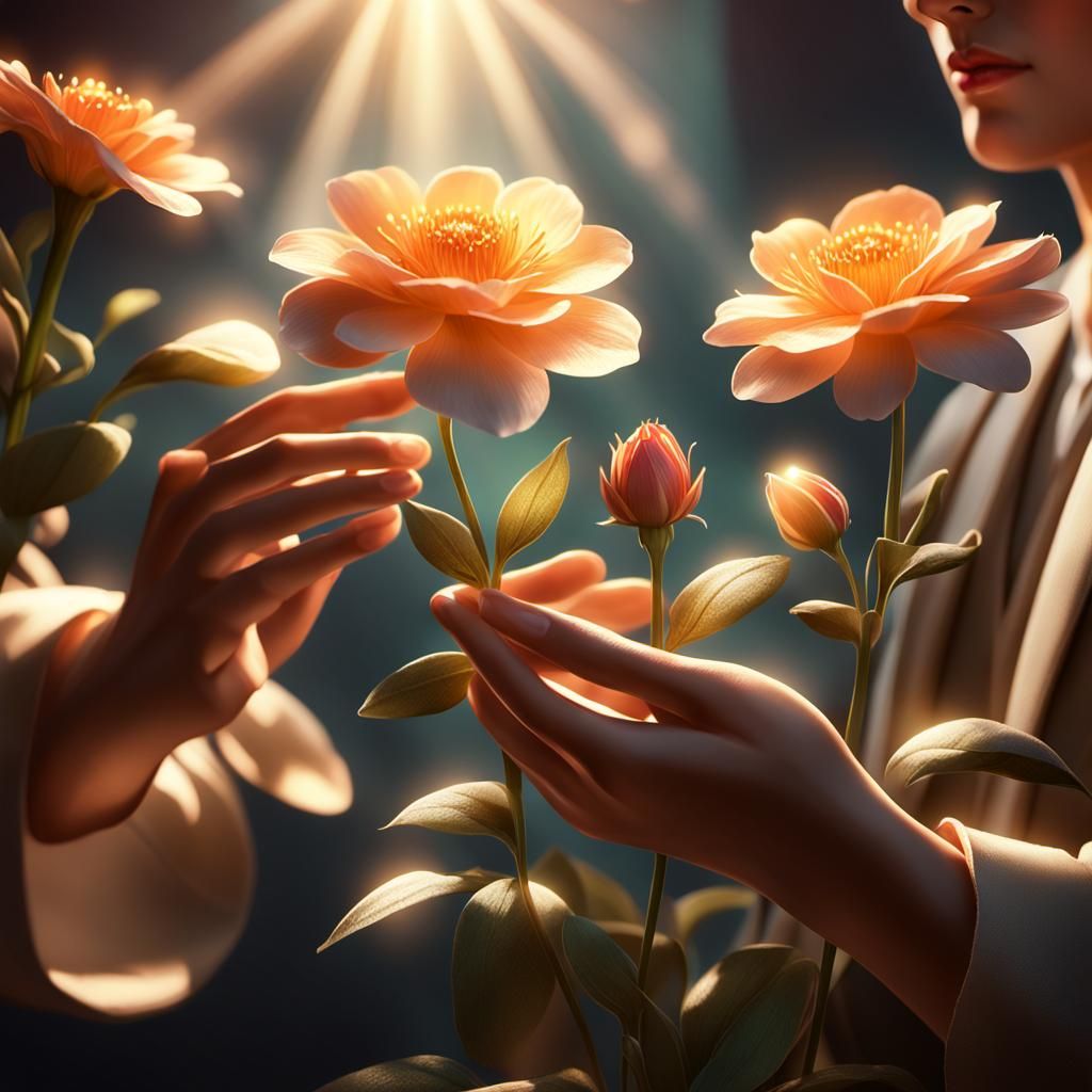 Gentle Hands Holding Flower in Epic 3D Render