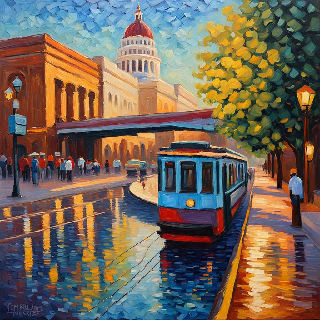 Sacramento in Neo-Impressionist Oil Painting Style