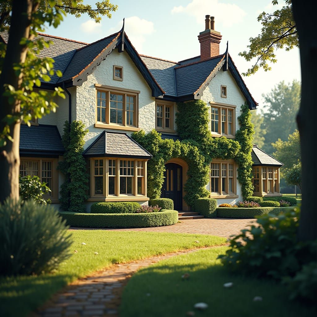 English Country House with Lush Landscape, Cinematic Style