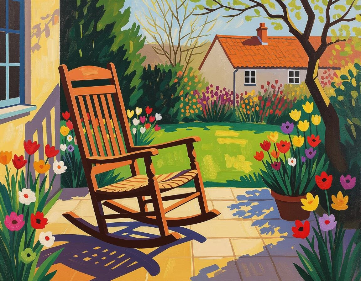 Rocking Chair in Normandy Garden, Fauvist Art