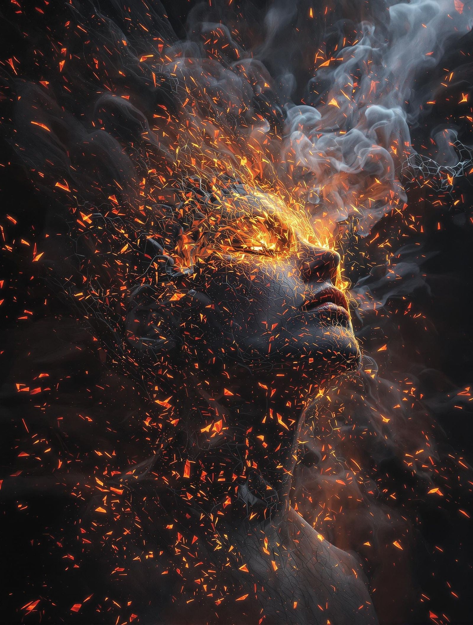 Flaming Mandelbulb Self-Portrait with Atmospheric Depth