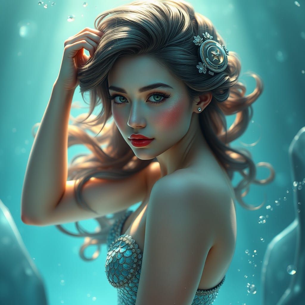 Enigmatic Mermaid Portrait in Ethereal Water Realm