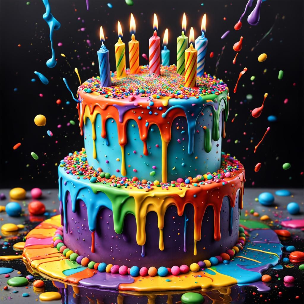 Colorful Graffiti Birthday Cake with Rainbow Sprinkles