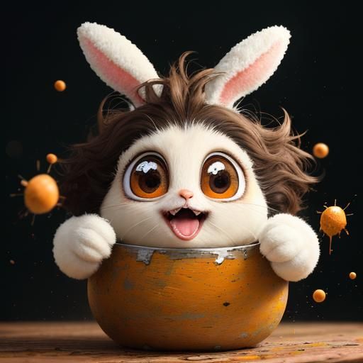 Cute Bunny with Big Eyes as Impasto Painting