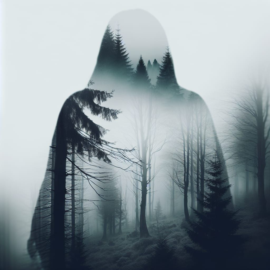 Ethereal Ghost Emerges from Foggy Forest