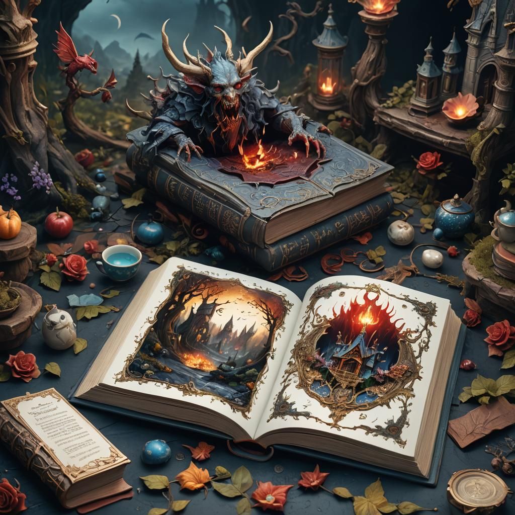 Demonic Fairy Tale Porcelain Book in Detailed Matte Painting