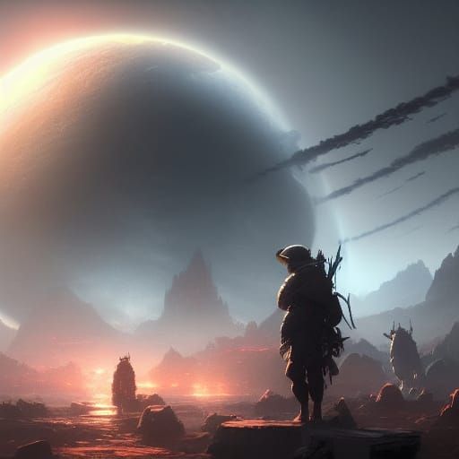 War-Torn Planet in Dark Fantasy Style