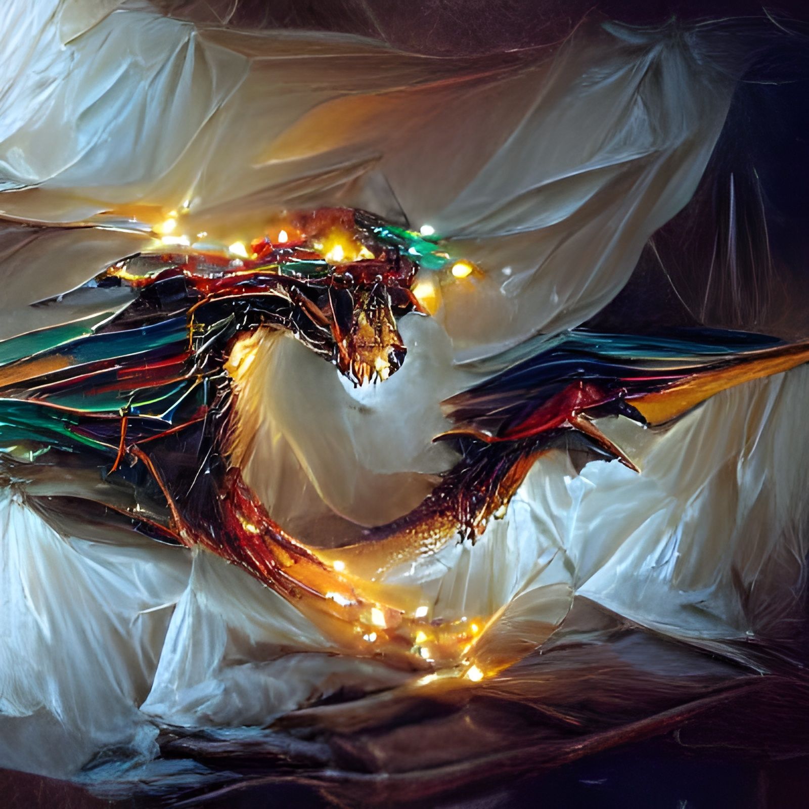 Christmas Light Dragon in Oil Painting Style
