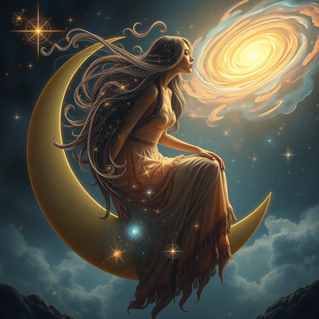 Surreal Cosmic Goddess in Starlight Hair and Nebula Gown on ...