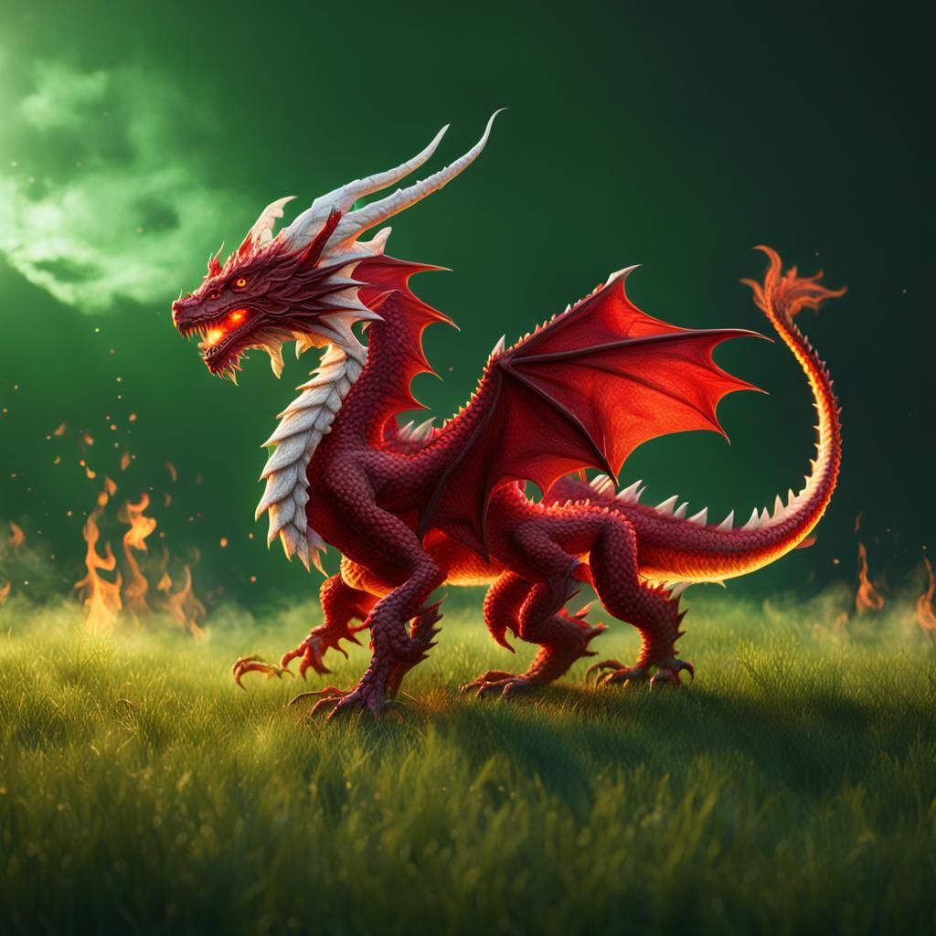 Fiery Welsh Dragon in Detailed Matte Painting