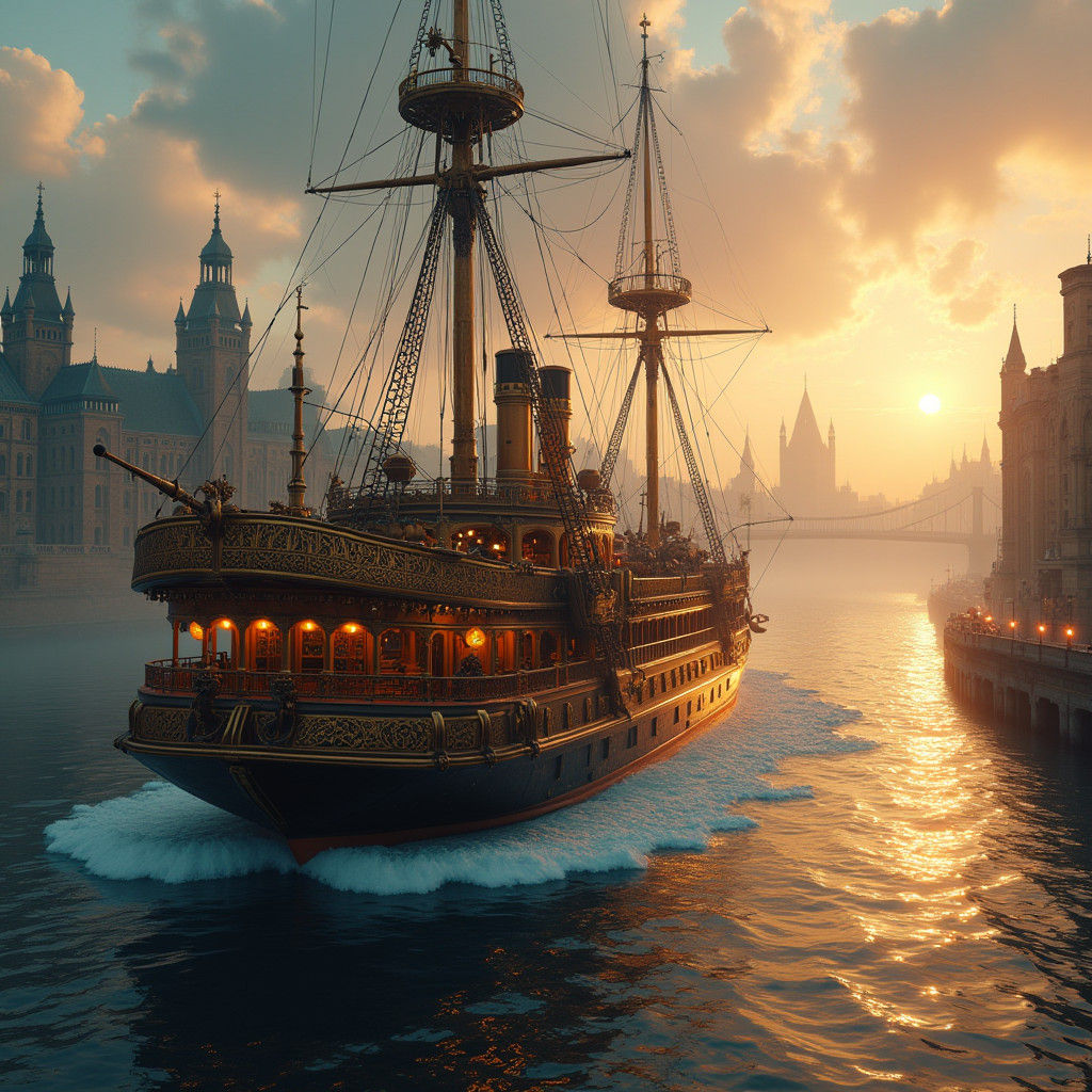 Steampunk Navy Ship on the Thames: Matte Painting