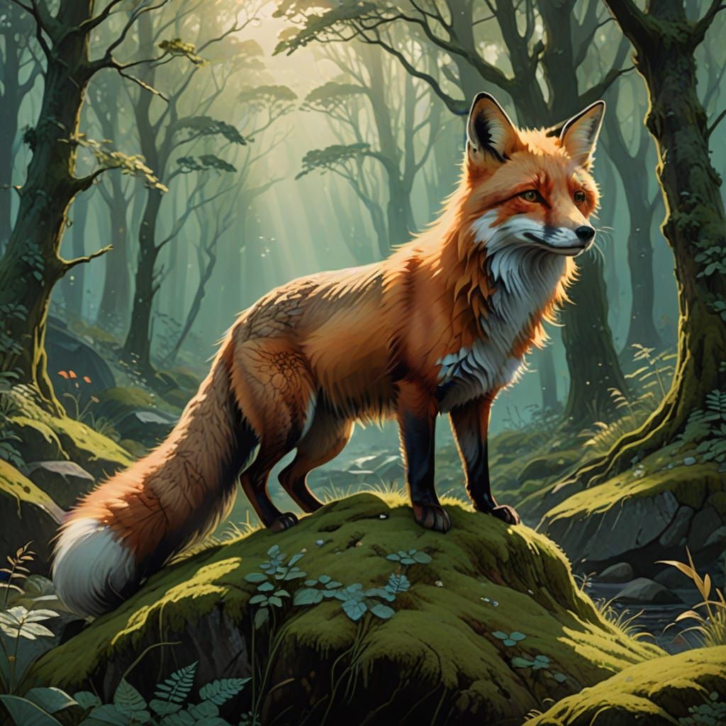 Majestic Red Fox in Serene Forest Landscape