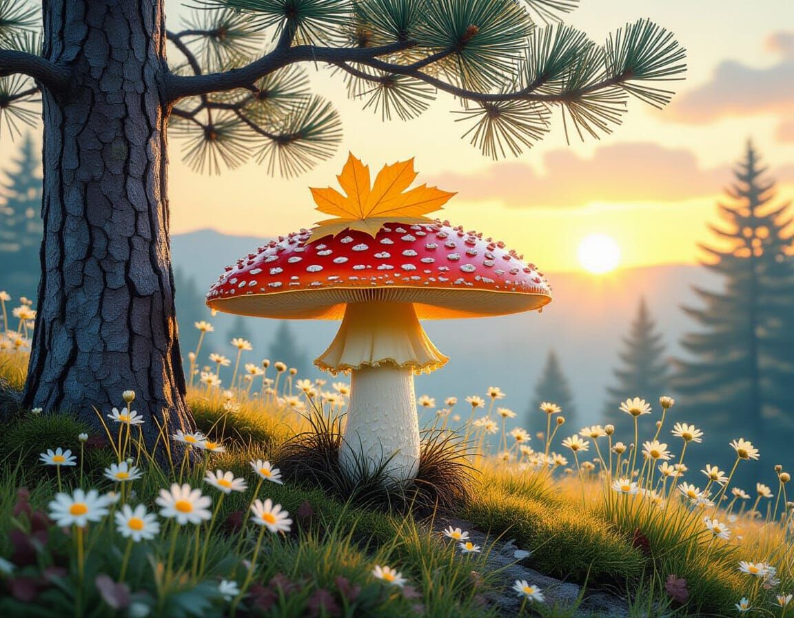 Fly Agaric Mushroom with Double Exposure Background