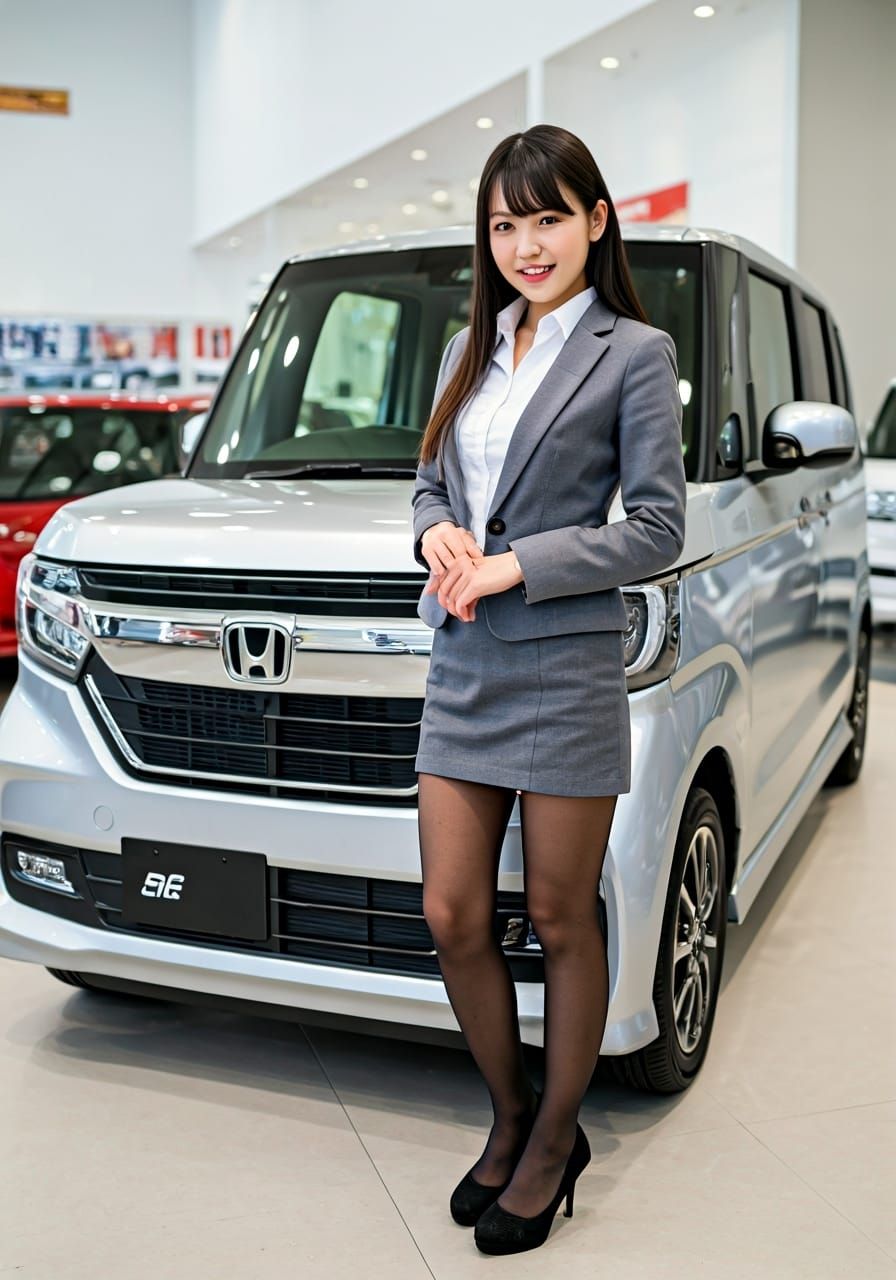 Japanese Saleswoman Poses with Honda N-Box Kei Car