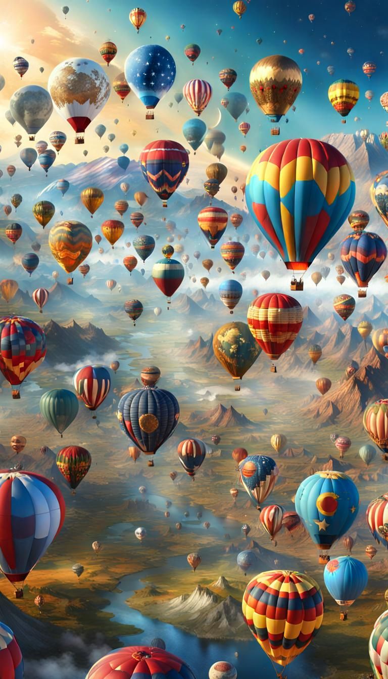 Colorful World Flag Balloons Fly to the Moon