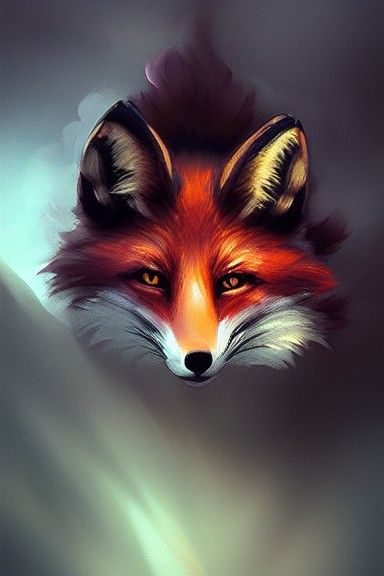 Fox Face with Black Roses Digital Illustration