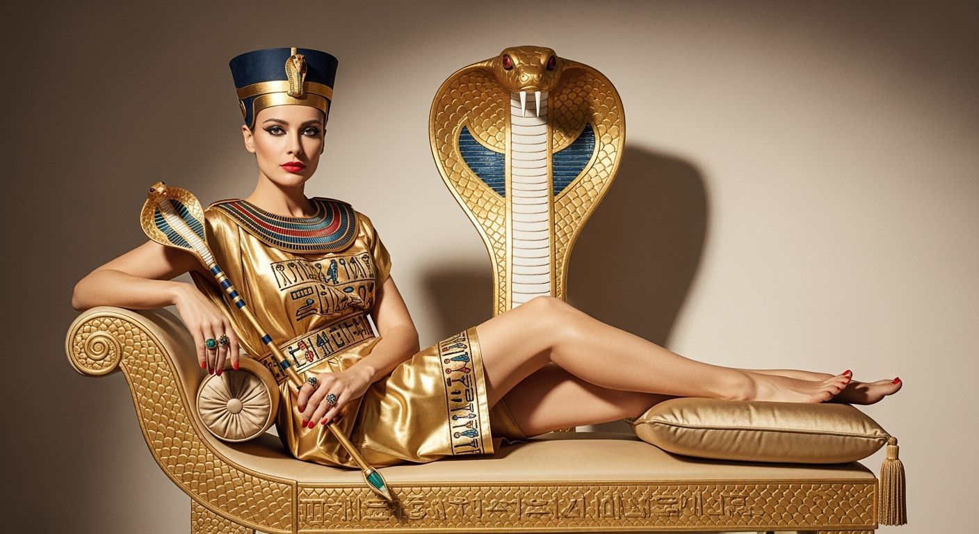 Egyptian Queen Lounging on Golden Chaise Longue