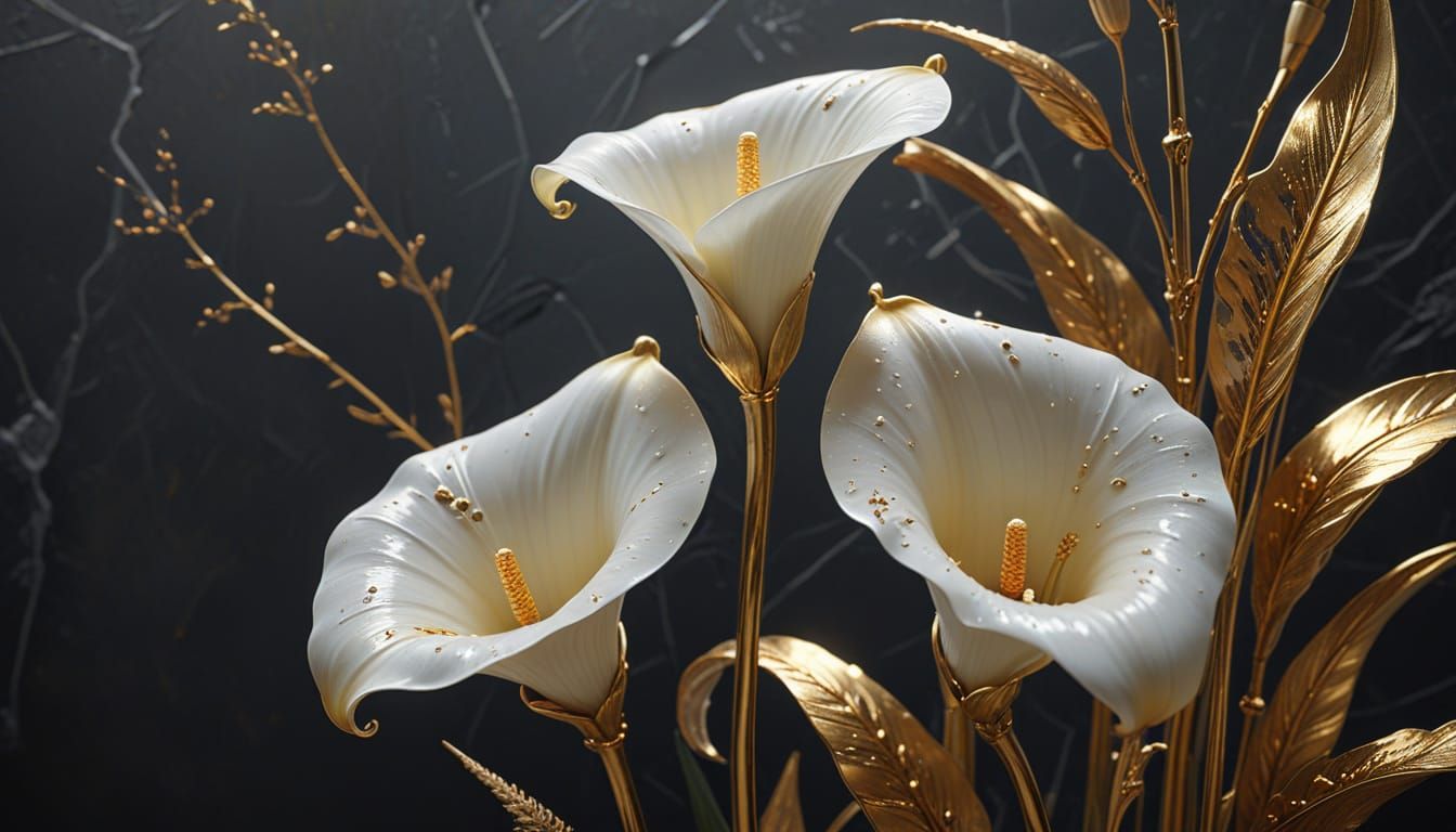 Golden Lily with Wheat in Abstract Kintsugi Style