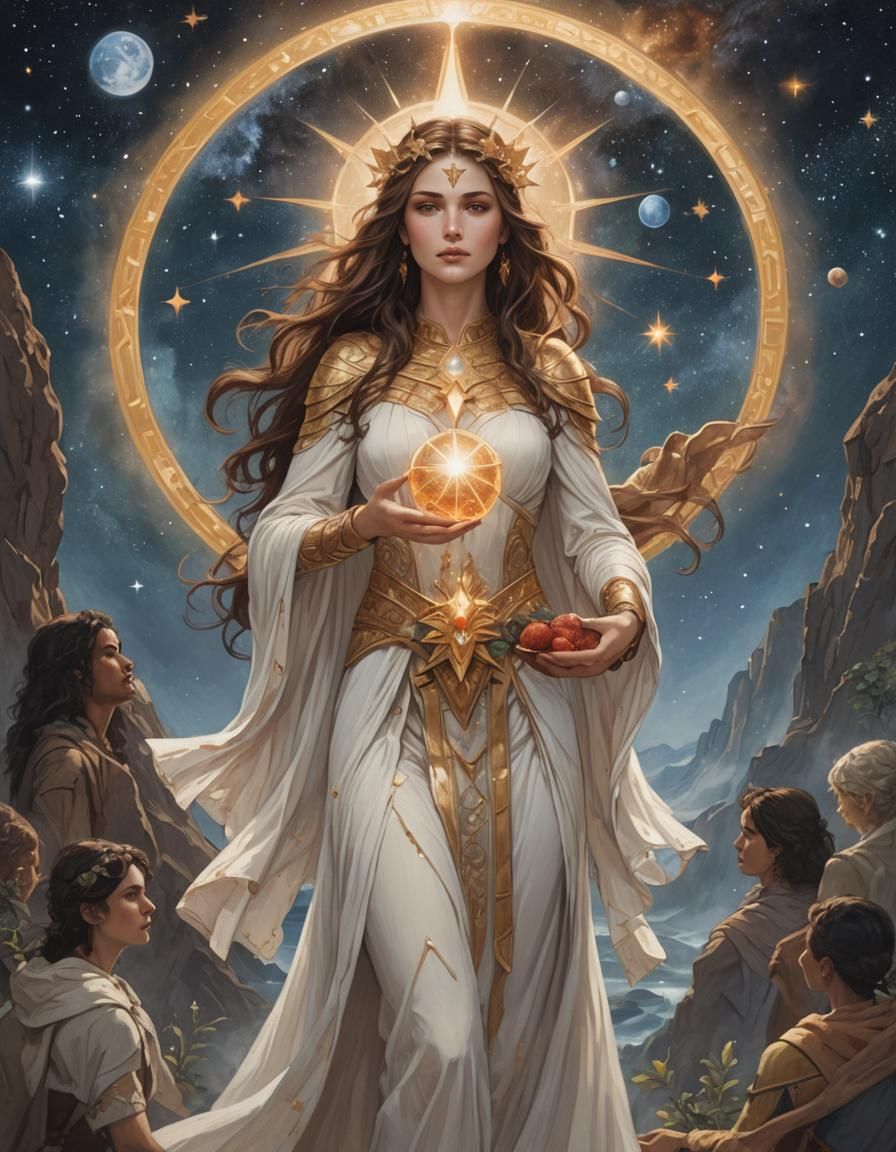 Astraea star maiden of the universe presents her gift onto t...