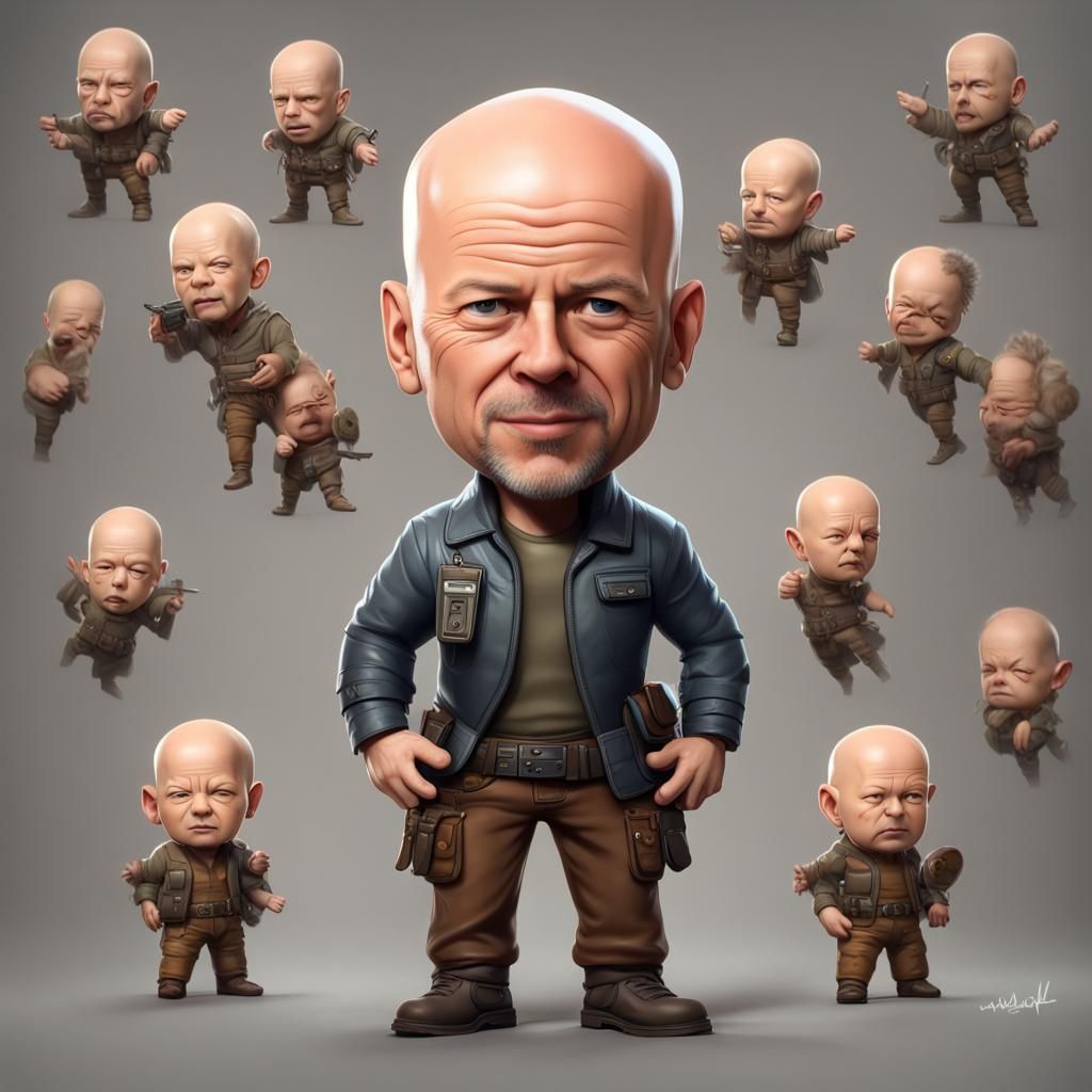 Hyperrealistic Chibi Bruce Willis: Detailed Digital Art