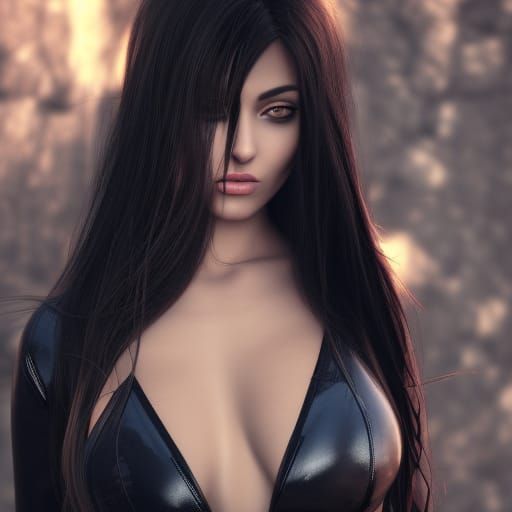 Woman in Leather Dress: Detailed Fantasy Art