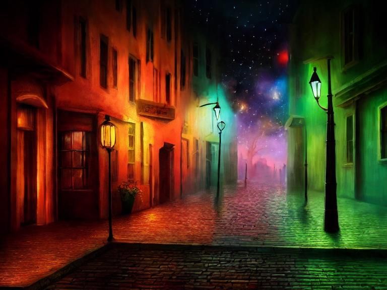 Galaxy Nebula Street: Bamboo Tavern in Fantasy Style