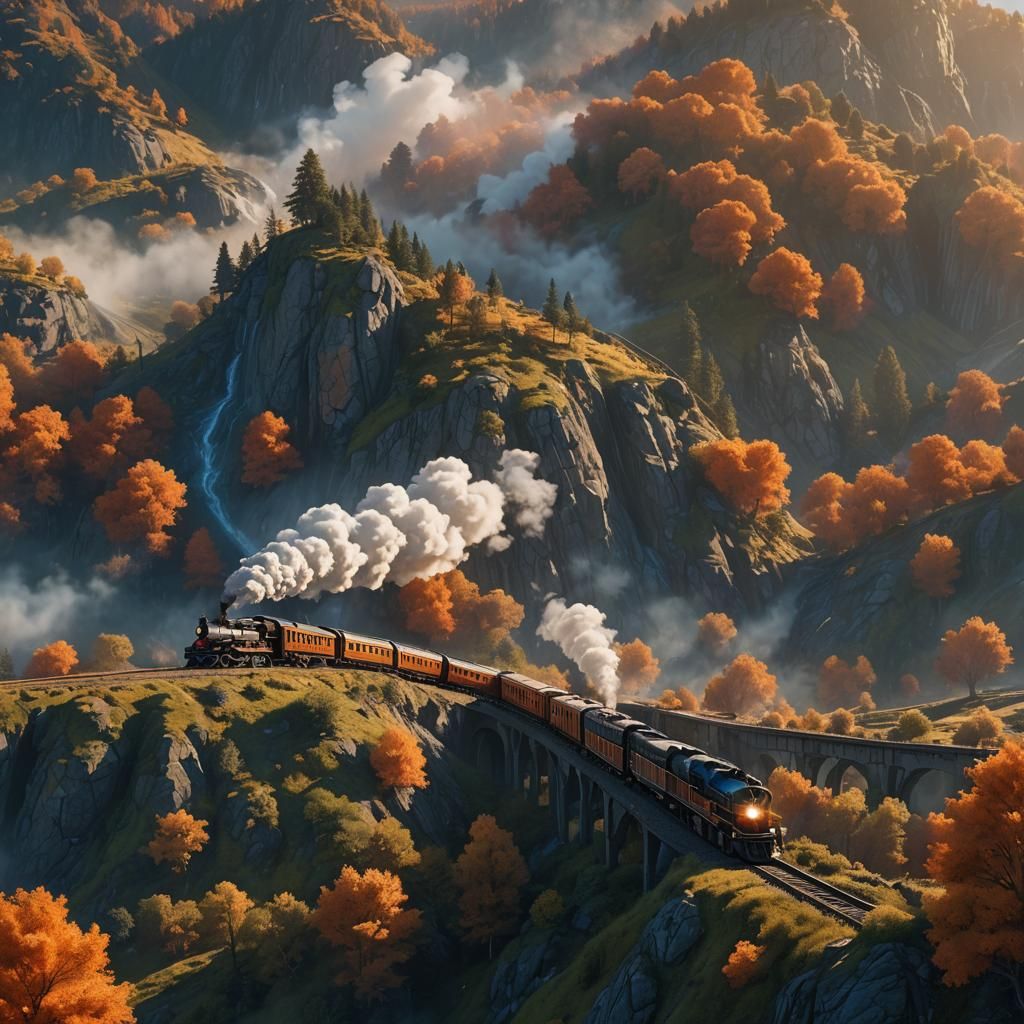 Runaway Train in Dreamlike Fantasy Landscape