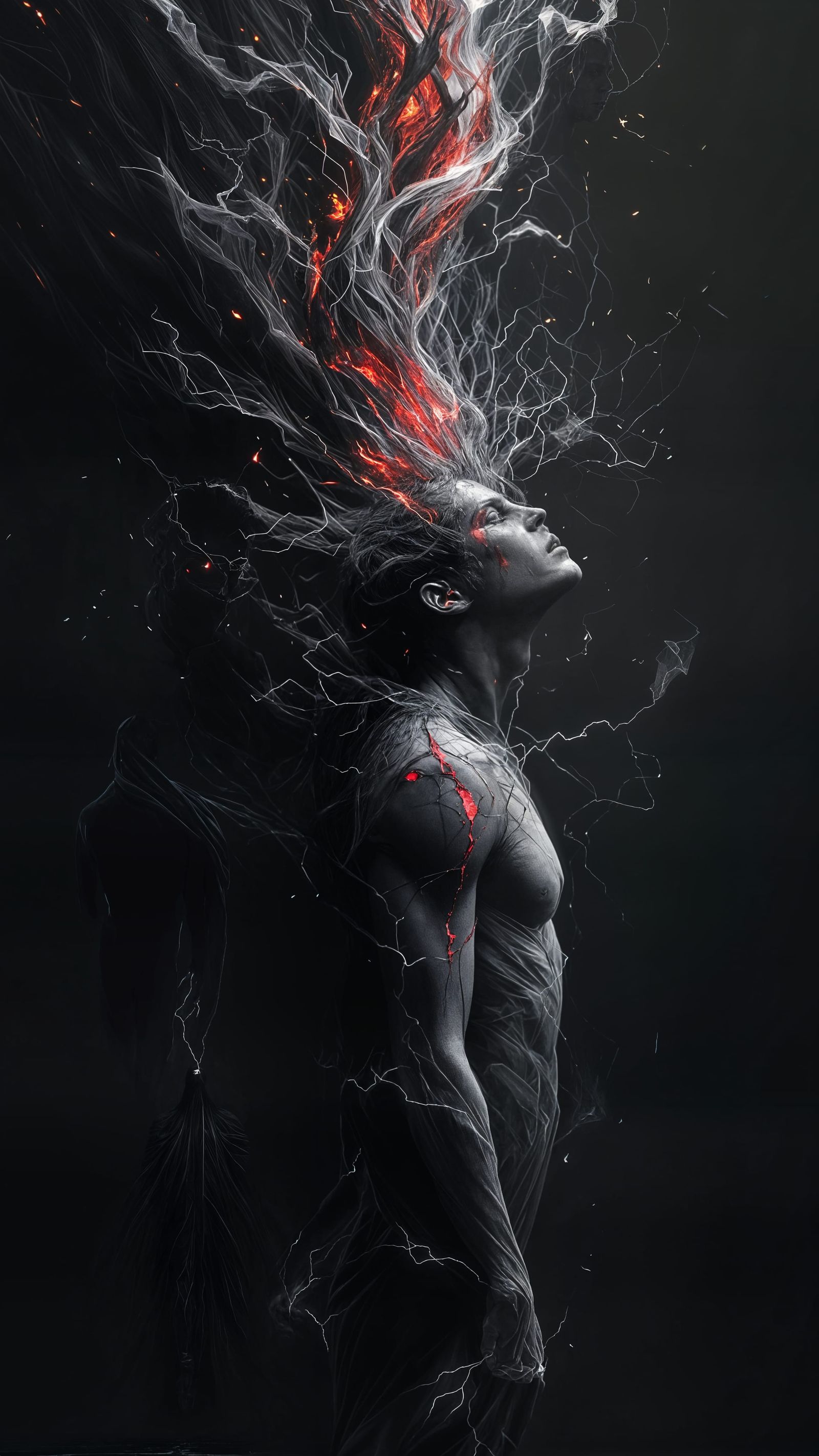 A Tormented Figure Hangs in the Void, Beset by a Feral Livin...