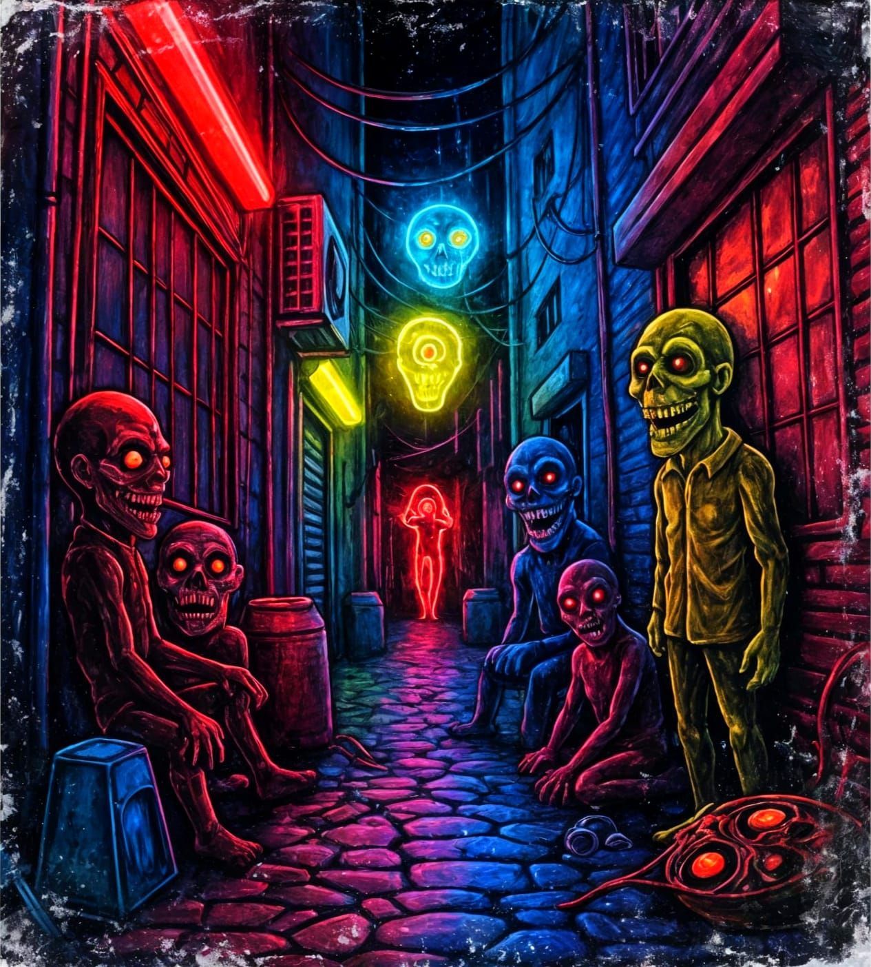 Neon Horror: A Stained Tea Drawing of the Devil