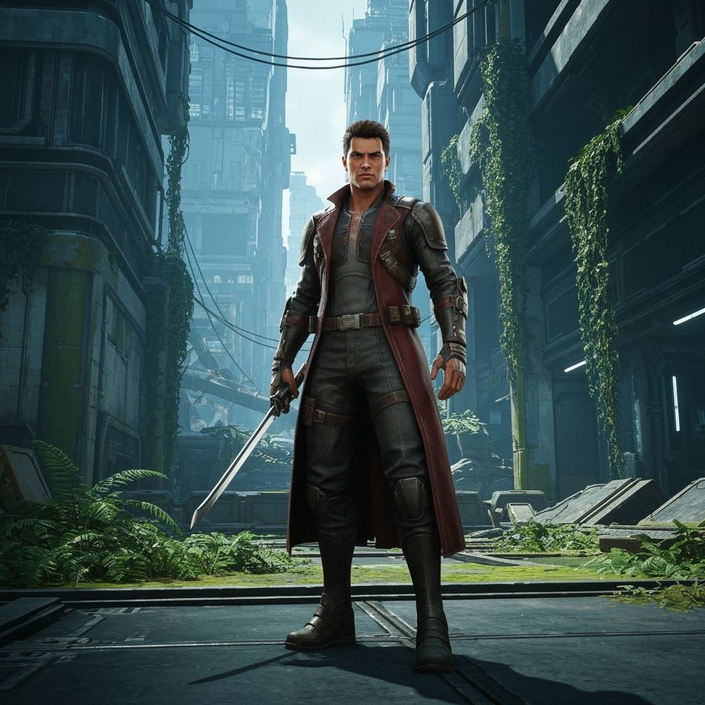 Winged Warrior Soaring Through Cyberpunk Cityscape