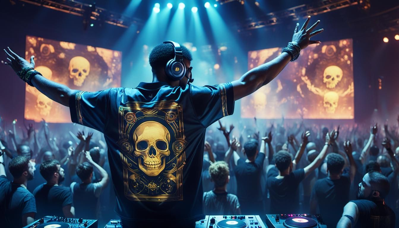 Fantasy DJ Performing On Stage in Digital Art Style