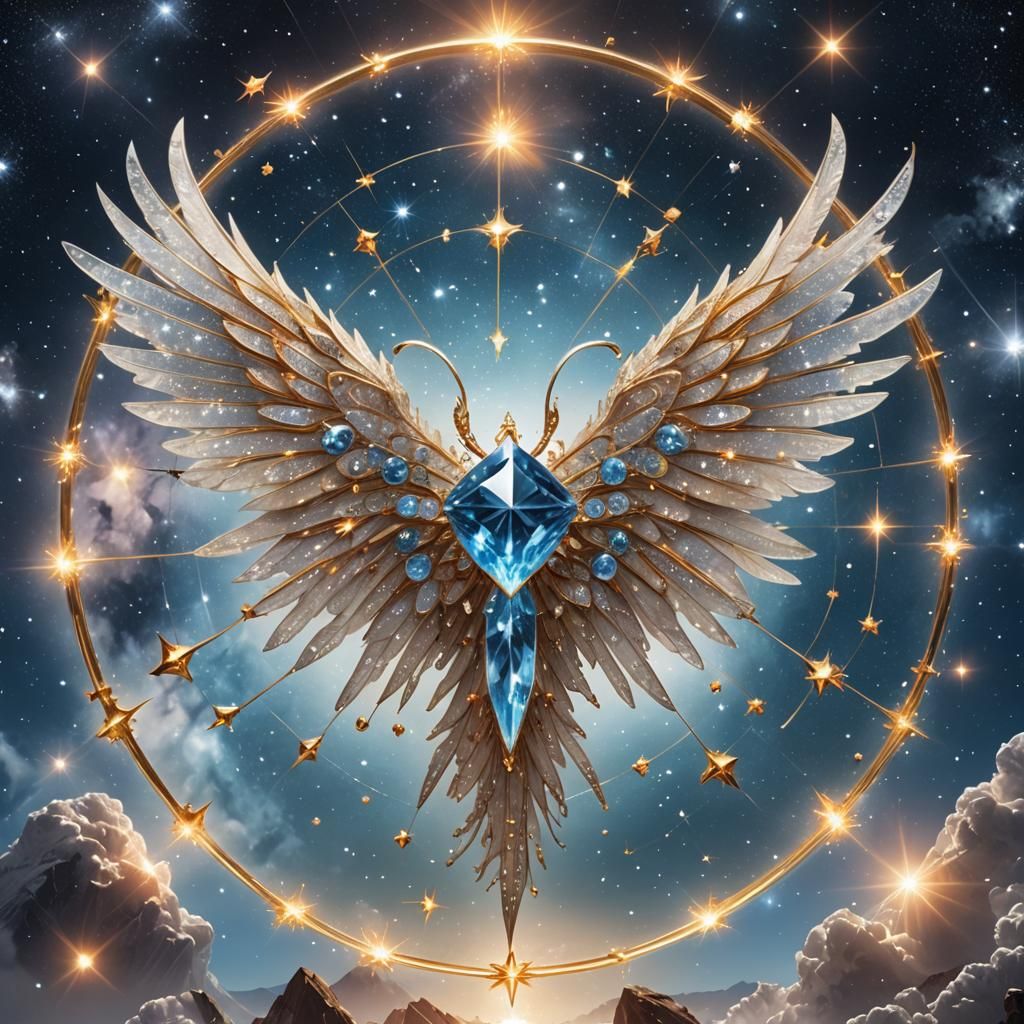 Diamond Zodiac Constellation with Crystal Flame Wings